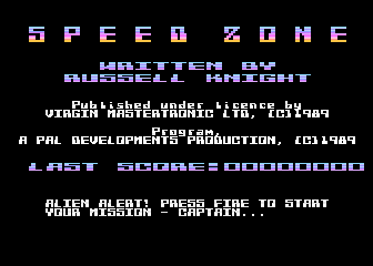 Speed Zone title screen for Atari 400