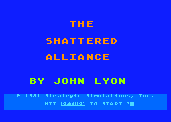 The Shattered Alliance title screen for Atari 400