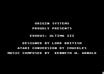 Ultima III: Exodus title screen for Atari 400