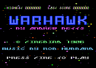 Warhawk title screen for Atari 400