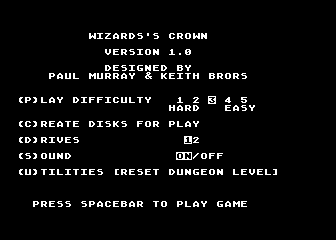 Wizard's Crown title screen for Atari 400