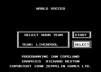 World Soccer title screen for Atari 400