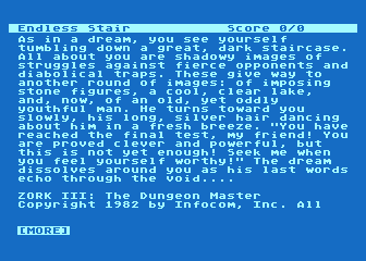 Zork III: The Dungeon Master title screen for Atari 400