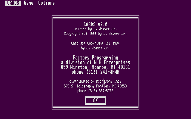 Cards title screen for Atari ST