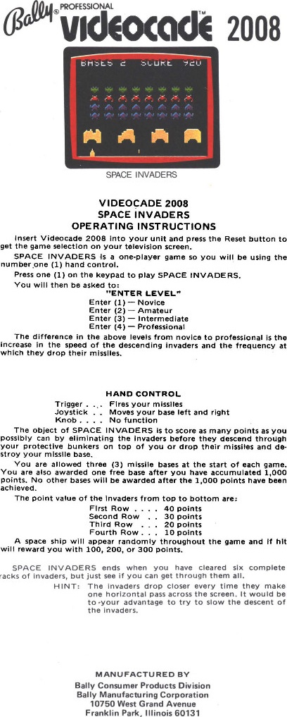 Space Invaders box art for Bally Astrocade