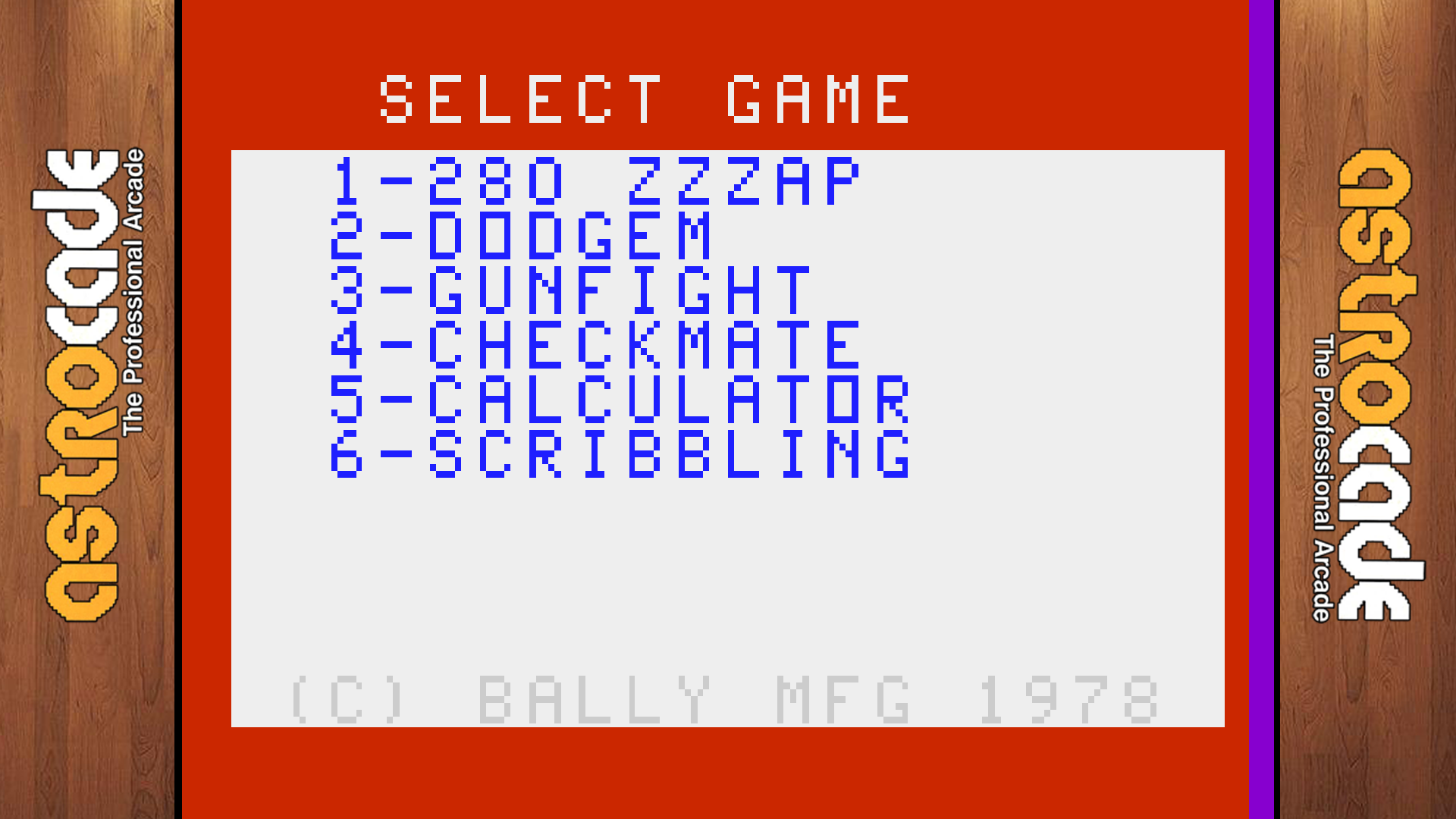 280 Zzzap title screen for Bally Astrocade