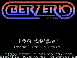 Berzerk title screen for Colecovision