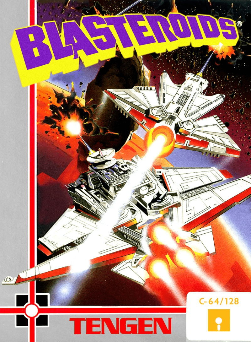 Blasteroids box art for Commodore 64