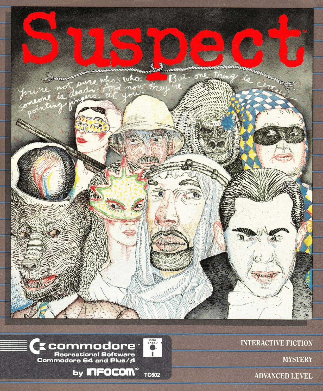 Suspect box art for Commodore 64