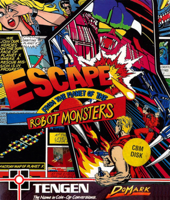 Escape from the Planet of the Robot Monsters box art for Commodore 64