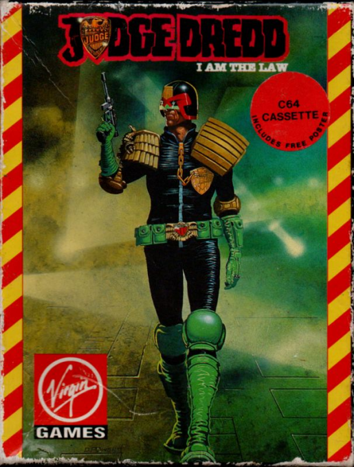 Judge Dredd box art for Commodore 64