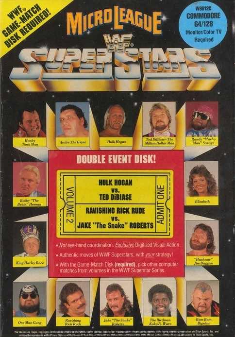 Micro League WWF Superstars Volume 2 box art for Commodore 64