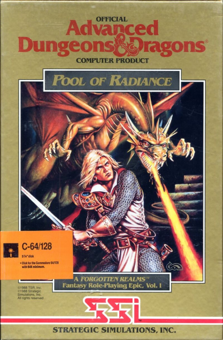 Advanced Dungeons & Dragons Pool of Radiance box art for Commodore 64