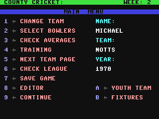 County Cricket screenshot 2 for Commodore 64