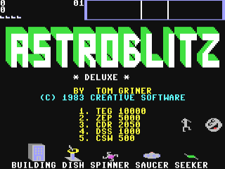 Astroblitz title screen for Commodore 64