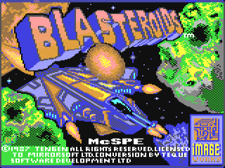 Blasteroids title screen for Commodore 64
