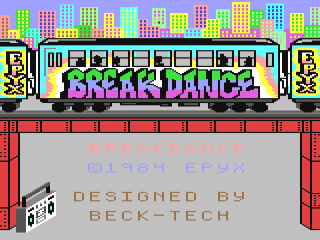 Breakdance title screen for Commodore 64