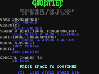 Gauntlet title screen for Commodore 64
