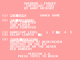 Overrun title screen for Commodore 64
