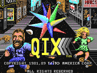 Qix title screen for Commodore 64