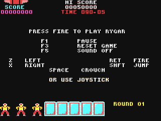 Rygar title screen for Commodore 64