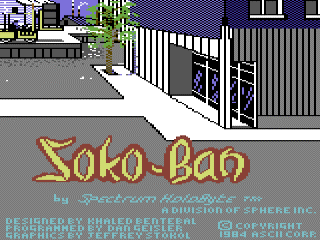 Soko-Ban title screen for Commodore 64