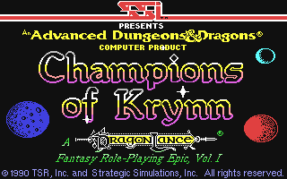 Advanced Dungeons & Dragons Champions of Krynn title screen for Commodore 64