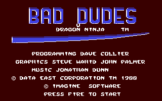 Bad Dudes title screen for Commodore 64