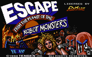 Escape from the Planet of the Robot Monsters title screen for Commodore 64