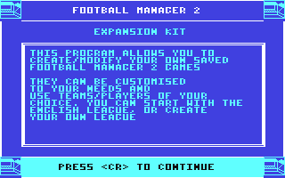 Football Manager 2 title screen for Commodore 64
