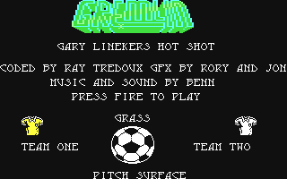 Gary Lineker's Hot Shot title screen for Commodore 64