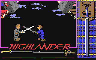 Highlander title screen for Commodore 64