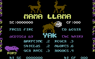 Mama Llama title screen for Commodore 64