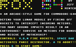 Rox 64 title screen for Commodore 64