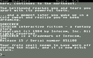 Sorcerer title screen for Commodore 64