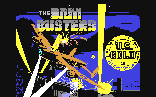 The Dam Busters title screen for Commodore 64