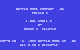 The Final Conflict title screen for Commodore 64
