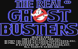 The Real Ghostbusters title screen for Commodore 64