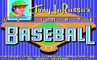 Tony La Russa's Ultimate Baseball title screen for Commodore 64