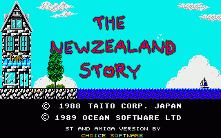 The Newzealand Story title screen for Amiga