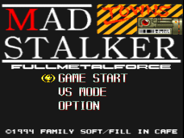 Mad Stalker: Full Metal Force title screen for FM Towns Marty