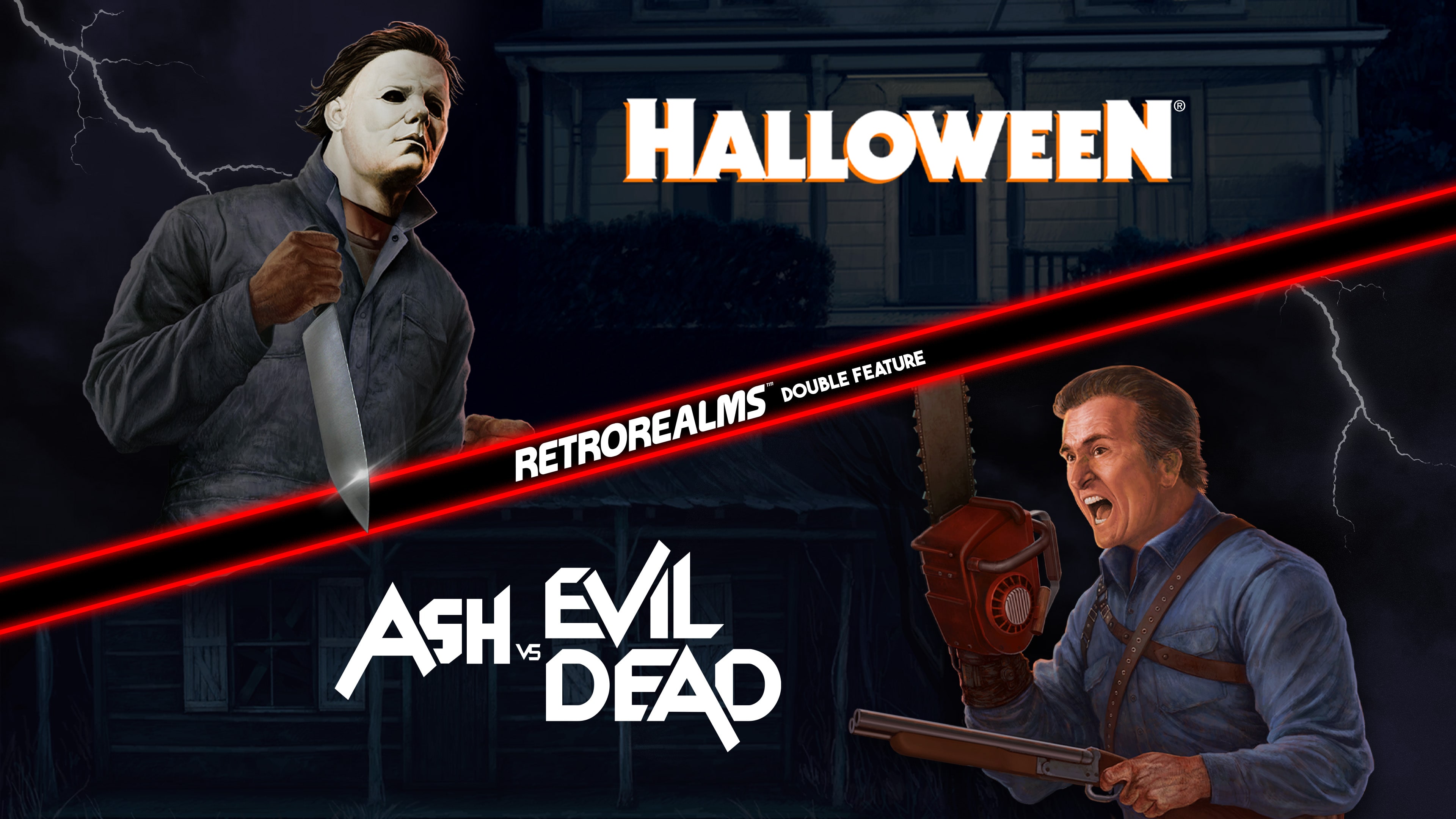 Halloween And Ash Vs Evil Dead RetroRealms Double Feature title screen for Xbox Series X