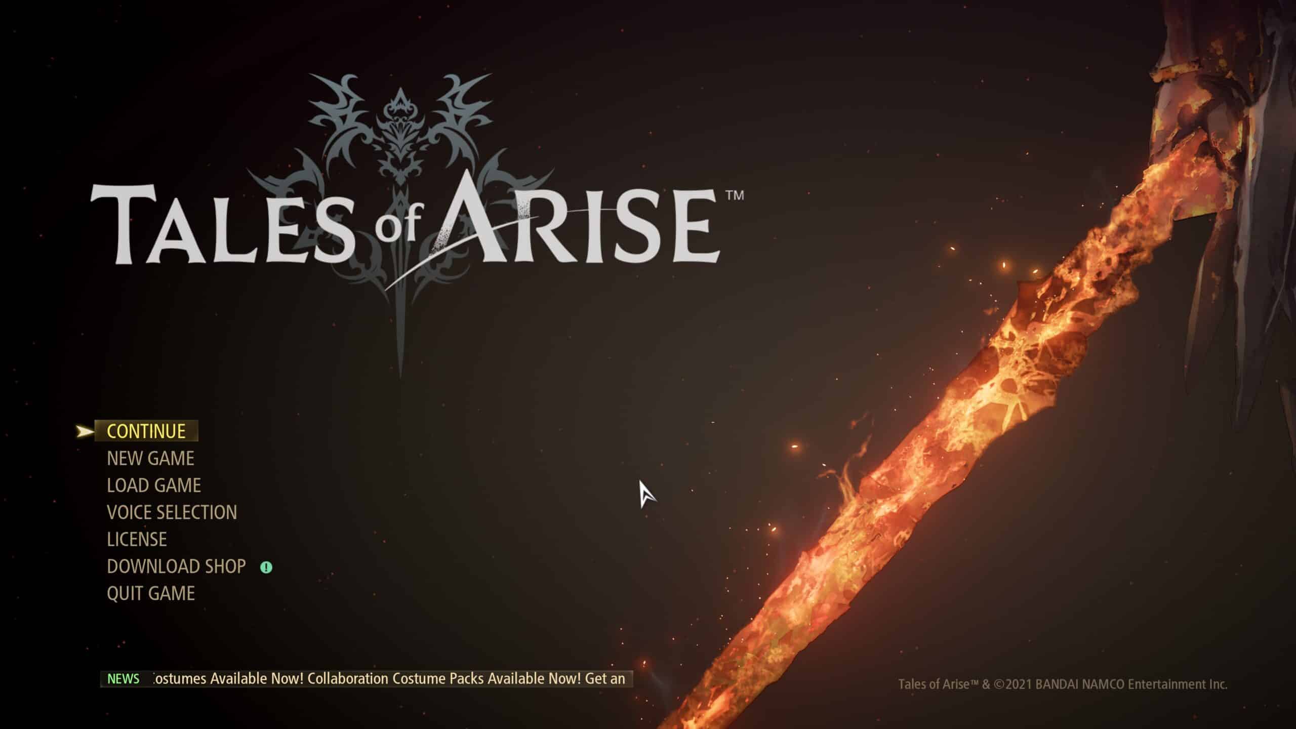 Tales of Arise title screen for Xbox Series X