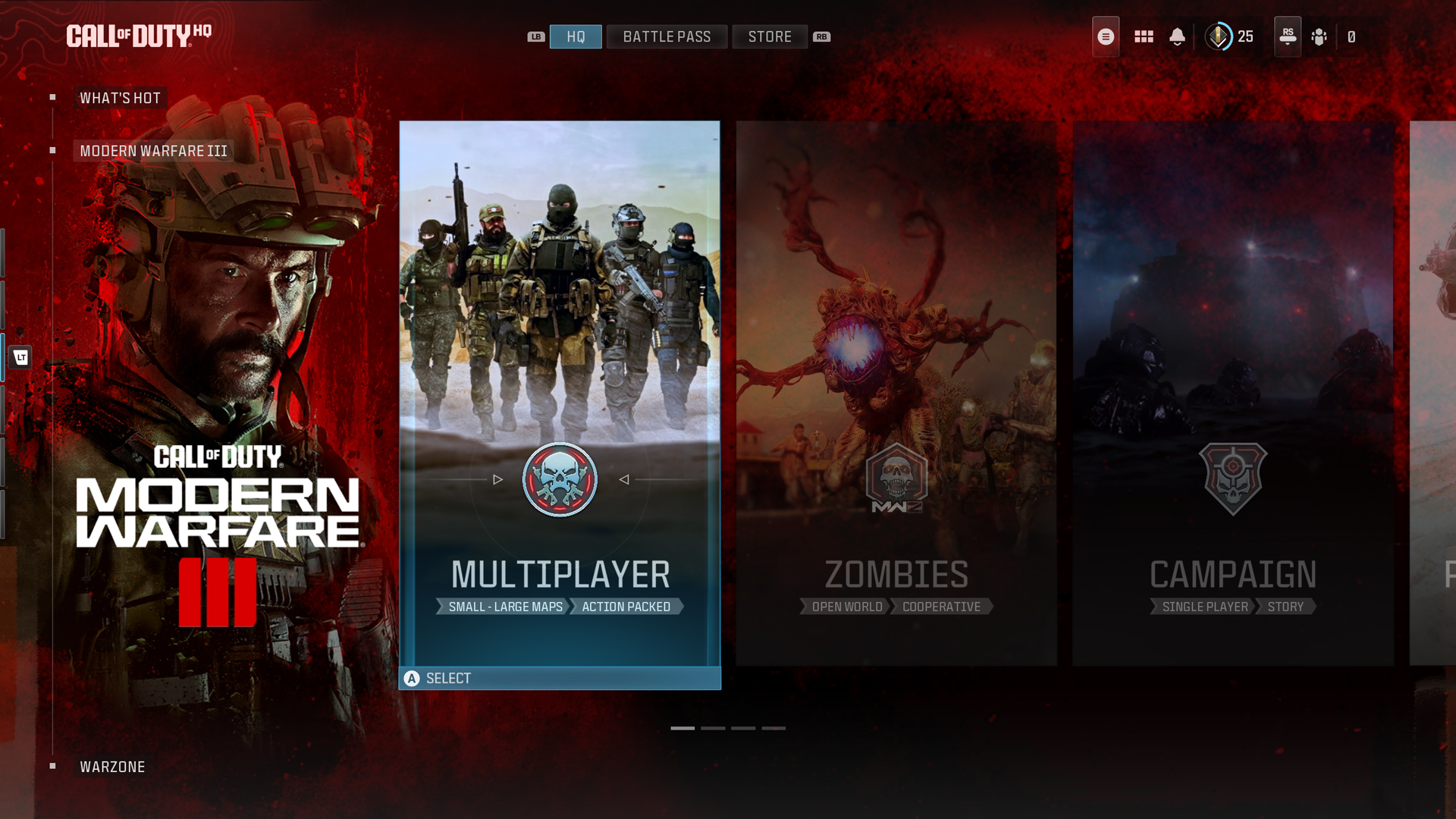 Call of Duty: Modern Warfare III title screen for Xbox Series X