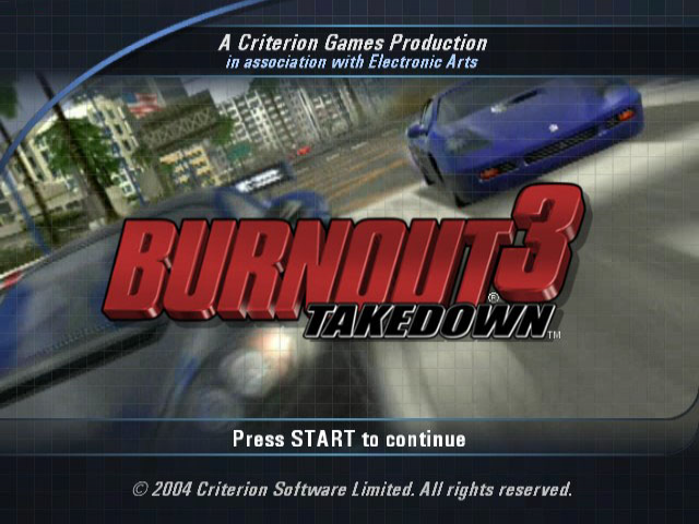 Burnout 3: Takedown title screen for Xbox