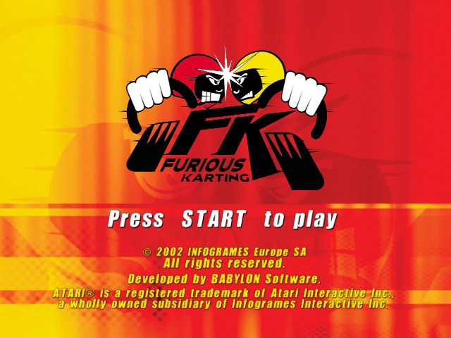 Furious Karting title screen for Xbox
