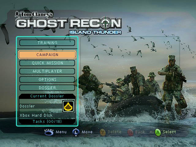 Ghost Recon Island Thunder title screen for Xbox