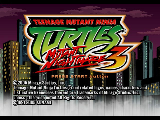 Teenage Mutant Ninja Turtles 3 Mutant Nightmare title screen for Xbox