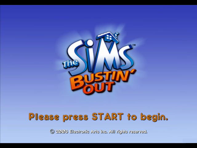 The Sims Bustin' Out title screen for Xbox