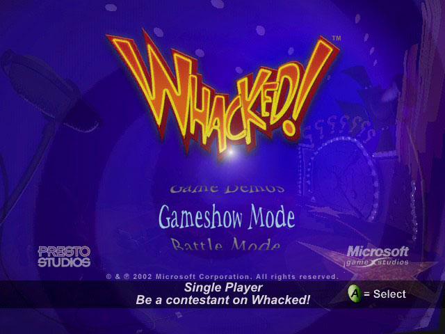 Whacked title screen for Xbox